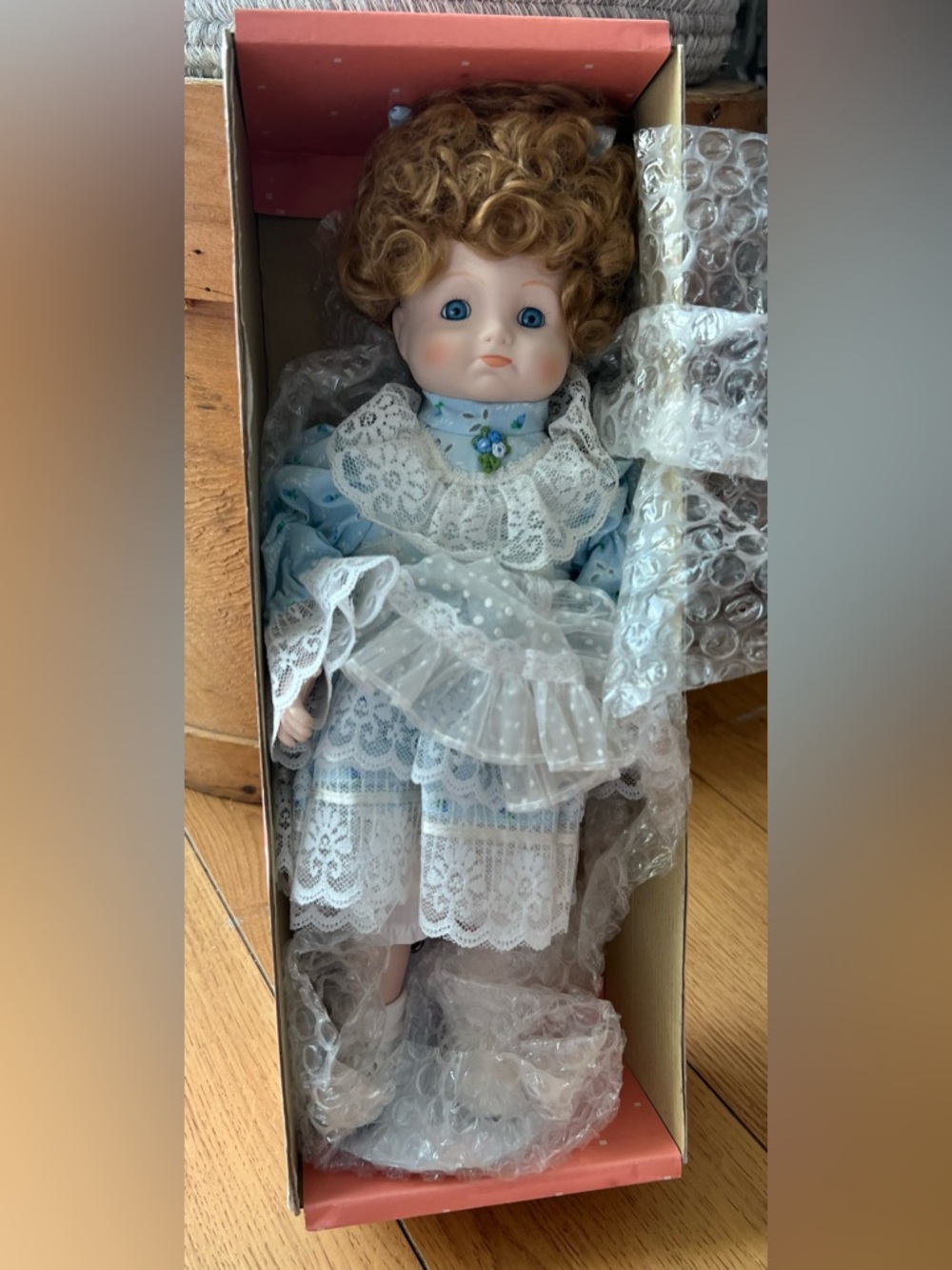 Bradley’s Collection Porcelain Collectible Doll in Light Blue Lace Dress